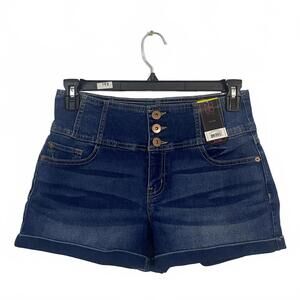 High Rise Corset Denim Shorts Dark Wash Soft Stretch Y2K Cute 13 NWTG